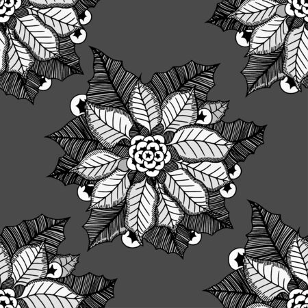 Monichrome flower Christmas texture seamless. Vector illustration imageのイラスト素材