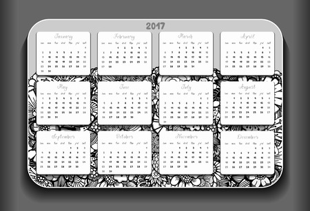 Monochrome Doodles cartoon Easter Calendar 2017 year design, English, Sunday start.のイラスト素材