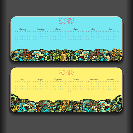 Colored Doodles cartoon Easter Calendar 2017 year design, English, Sunday start.のイラスト素材