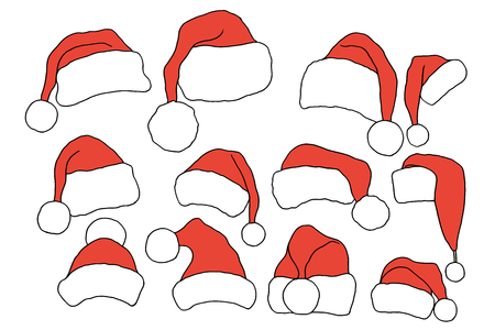 Set doodle Christmas hats for your creativity. Vector illustrationのイラスト素材