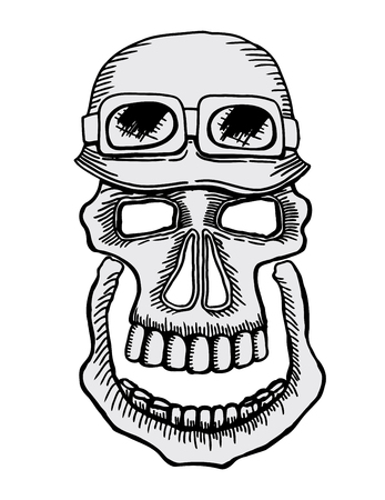 Skull emblem motorcycle helmet and motorcycle glasses on a white background. Symbol brutal biker subculture. Vector t-shirt designのイラスト素材