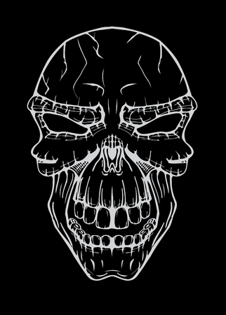 The image of the terrible skull. Vector illustration. Isolated on black, Line art sketch imageのイラスト素材