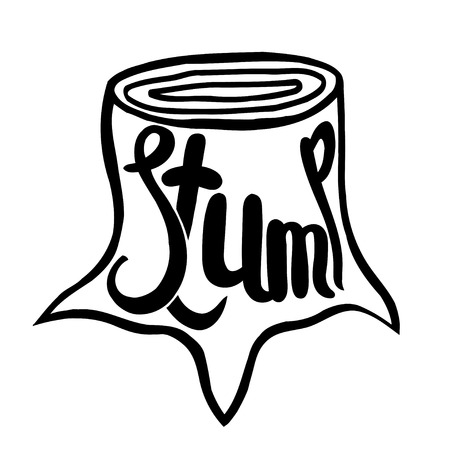 tree stump vector, black and white, hand drawn, sketch style, isolated on white background.のイラスト素材