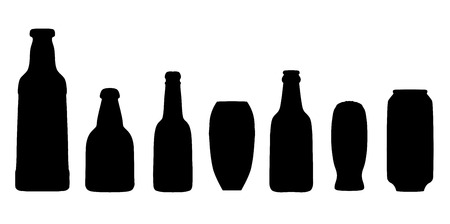 set of beer glasses, cans and bottles. Silhouette Vector Illustrationのイラスト素材
