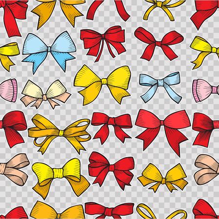Seamless pattern background with bow. Vector backdrop for holiday decorating greeting cards for wedding, birthday, bridal, new year, Christmas.のイラスト素材