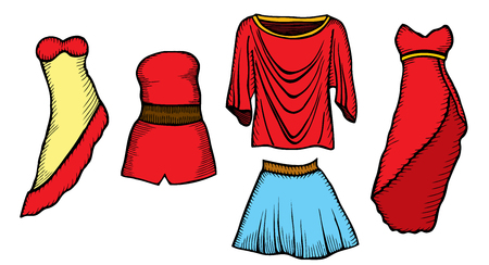Fashion sketch set, look, women, female, dress, hand drawnのイラスト素材