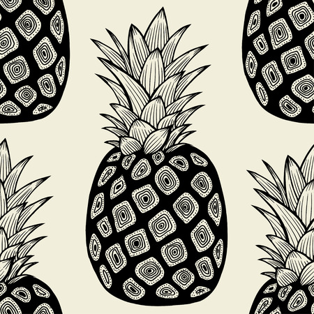 Vector pineapples hand drawn sketch. Vector seamless pattern. Vintage styleのイラスト素材