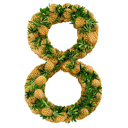 eight made from 3d pineapple. Isolated on a white.