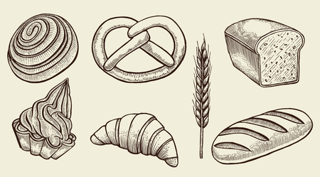 Bread vector hand drawn set illustration in graphic styleのイラスト素材