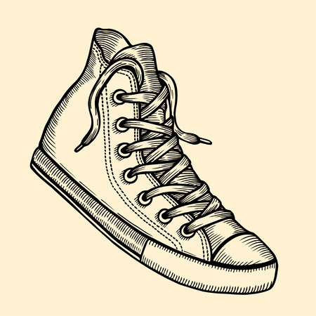 Hand drawn vector illustration with sneakers. Run Concept.のイラスト素材