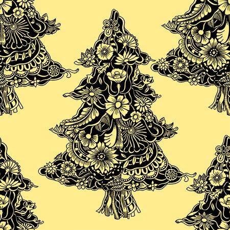 Monochrome Wallpapers of beautiful Christmas trees woven from flowers.のイラスト素材