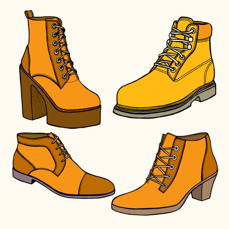 Set of Warm female half boot on heel made of suedeのイラスト素材