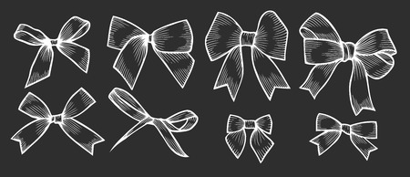 Bow, ribbon illustration, drawing, engraving, ink line art vector Isolated on black backgroundのイラスト素材