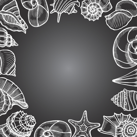 Vintage seafood frame vector illustration. Hand drawn Seashell with ink. Engraved style imageのイラスト素材