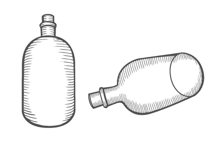Potion, medicine bottle illustration, drawing, engraving, ink, line art, vectorのイラスト素材