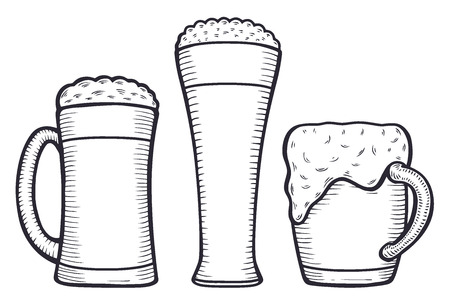 Beer glass. Engraving vintage vector black illustration. Isolated on white background. Hand drawn design element for label and posterのイラスト素材