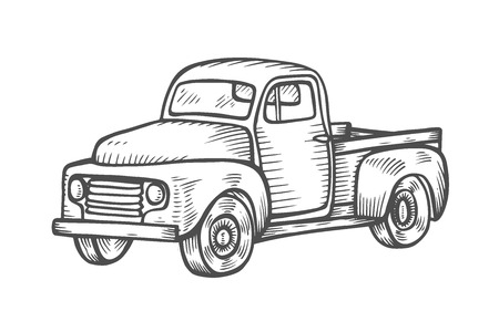 Truck in vintage engraved style. Vector hand drawn illustration isolated on white background.のイラスト素材