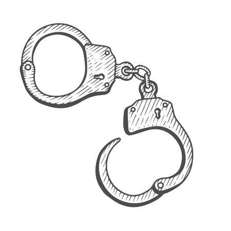 Handcuffs. Hand drawn Engraving vintage vector black. Isolated on white background. Stylish design with sketch illustrationのイラスト素材