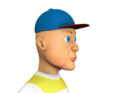 Funny Man in the baseball cap, 3d rendering cartoon illustrationの写真素材
