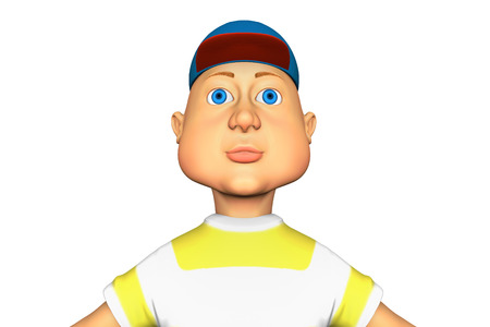 Funny Man in the baseball cap, 3d rendering cartoon illustration