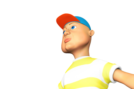 Funny Man in the baseball cap, 3d rendering cartoon illustrationの写真素材