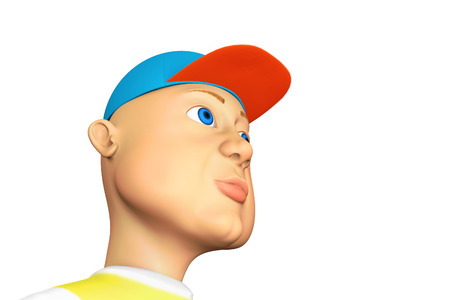 Funny Man in the baseball cap, 3d rendering cartoon illustration