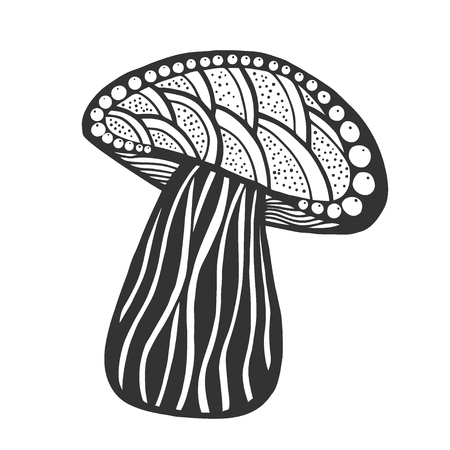 Hand drawn magic mushroom for adult anti stress Coloring Page with high details isolated on white background, illustration in style. Vector monochrome sketch.のイラスト素材
