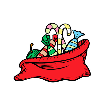 Christmas presents in a red Santa Claus bagのイラスト素材