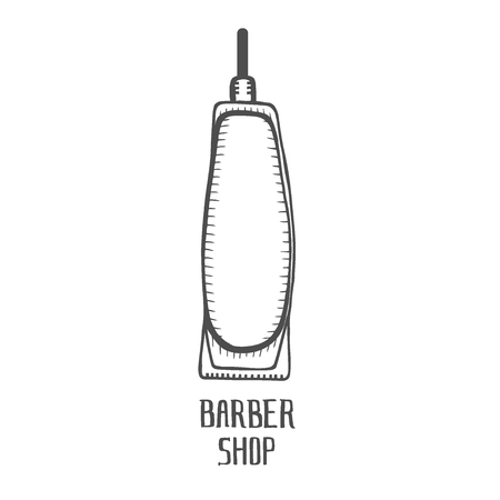 Vector hand drawn illustration of electric hair clipper in vintage engraved style. isolated on white background. Side view.のイラスト素材