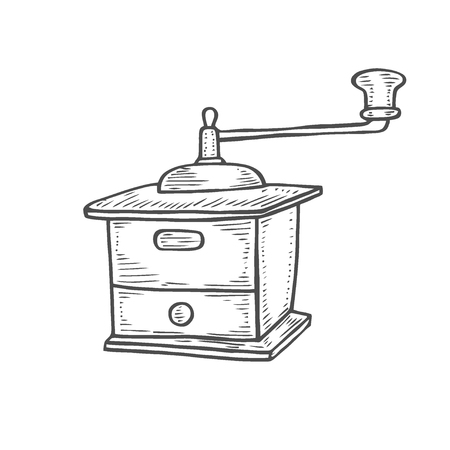 Vintage manual coffee grinder. Hand-drawn vector illustration of a sketch style. Isolated object.のイラスト素材