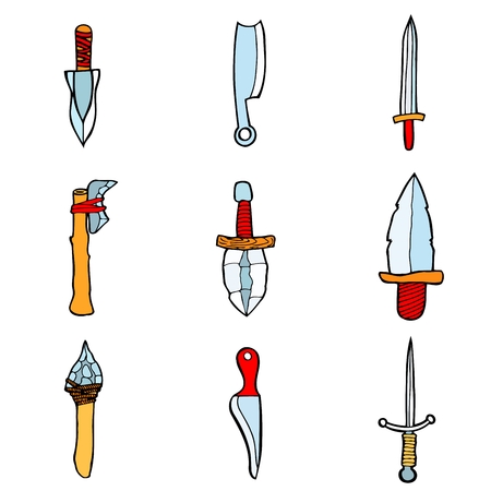 Colored image of dagger.  illustration isolated on white background for creating sketches of tattoos, printing on T-shirts and other items.の写真素材