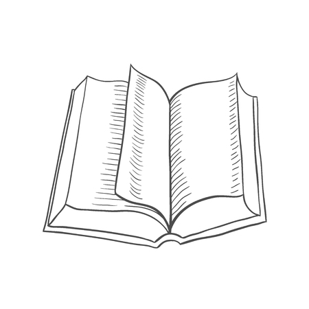 Open book isolated on white background. Vector black vintage engraving illustration. Hand draw in a graphic style.のイラスト素材