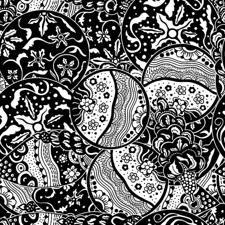 Cartoon cute doodles hand drawn seamless pattern. detailed, with lots of objects background. Endless funny vector illustrationのイラスト素材