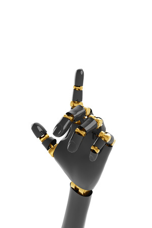 3D rendering concept of a robotic mechanical arm. thumbs up symbol, Isolated on white backgroundの写真素材
