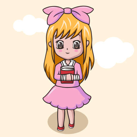 Cute little girl holding bookのイラスト素材