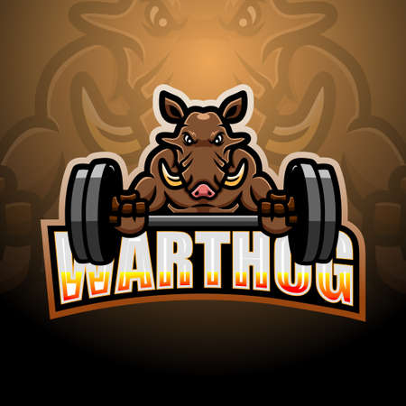 Warthog weightlifting mascot esport logo designのイラスト素材