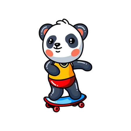 Cute little panda cartoon play skateboardのイラスト素材