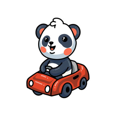 Cute panda cartoon driving red carのイラスト素材