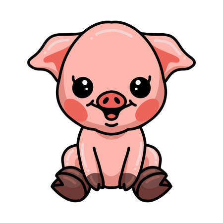 Cute little pig cartoon sittingのイラスト素材