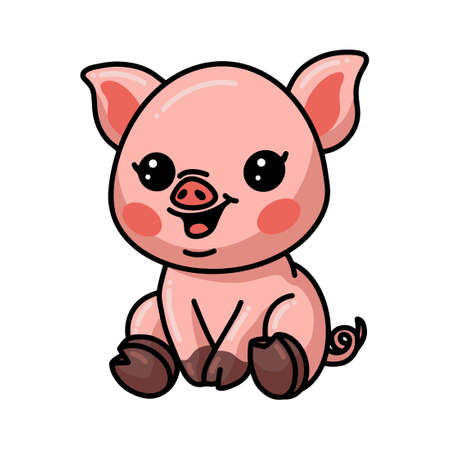 Cute little pig cartoon sittingのイラスト素材