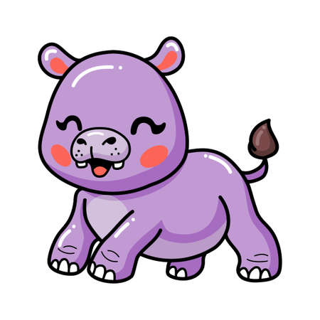 Cute happy baby hippo cartoonのイラスト素材