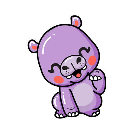 Cute baby hippo cartoon sittingのイラスト素材