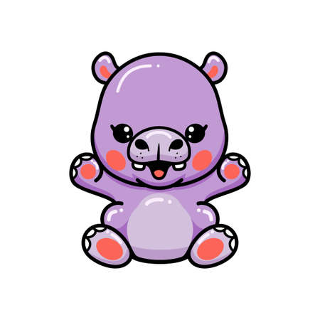 Cute baby hippo cartoon sittingのイラスト素材