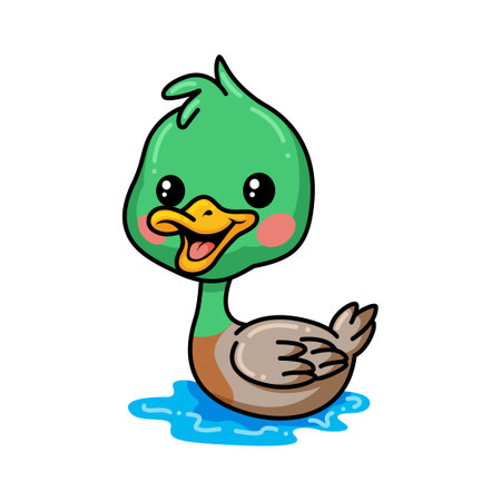 Cute little duck cartoon swimmingのイラスト素材