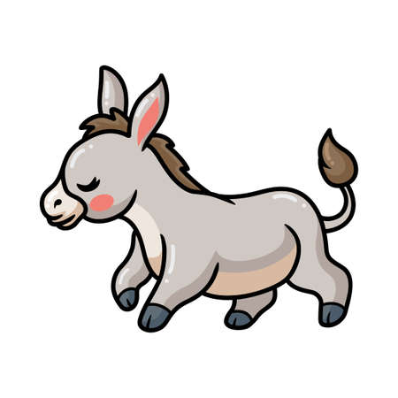 Cute baby donkey cartoon walkingのイラスト素材