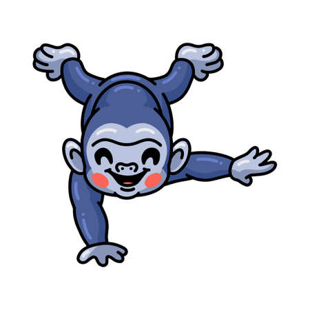 Cute baby gorilla cartoon upside downのイラスト素材