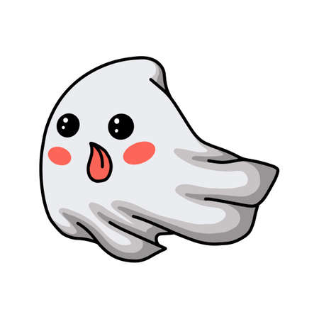 Cartoon cute ghost flying and sticking his tongue outのイラスト素材