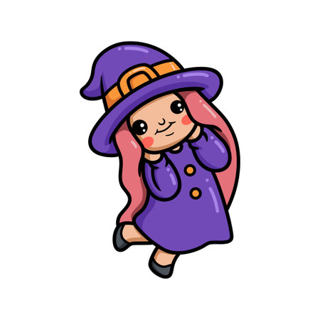 Cute little witch girl cartoon posingのイラスト素材