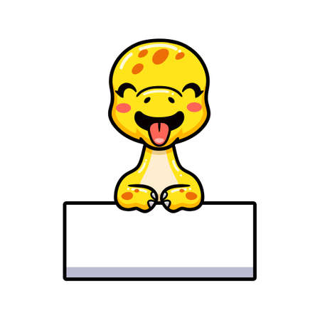 Cute little stegosaurus dinosaur cartoon with blank signのイラスト素材