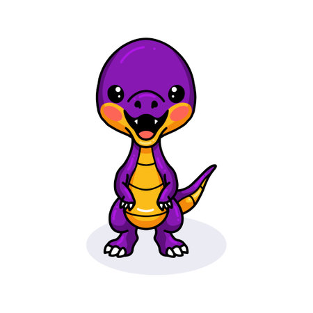 Cute purple little dinosaur cartoon standingのイラスト素材